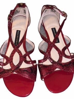 Dana Buchman Red Snake-Embossed Strappy Sandals